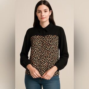 Lowrys Farm Collared Abstract Print Longsleeves Top Size L